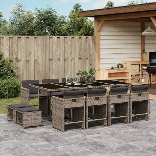 vidaXL 9-tlg. Garten-Essgruppe mit Kissen Schwarz Poly Rattan