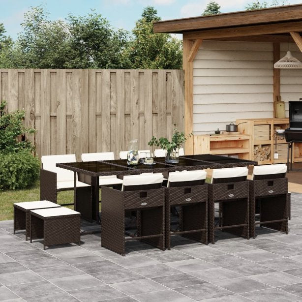 vidaXL 9-tlg. Garten-Essgruppe mit Kissen Schwarz Poly Rattan