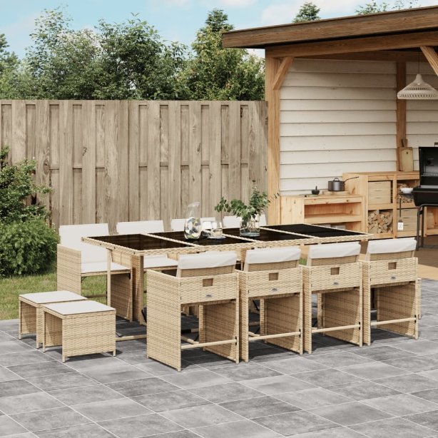 vidaXL 9-tlg. Garten-Essgruppe mit Kissen Schwarz Poly Rattan