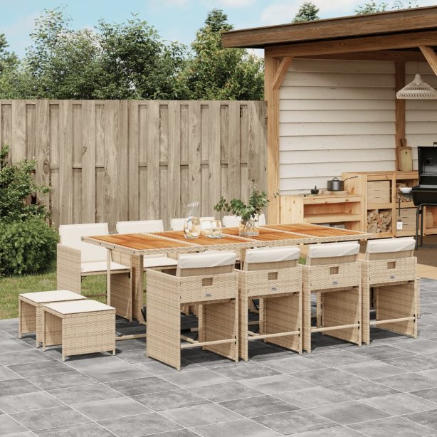 vidaXL 9-tlg. Garten-Essgruppe mit Kissen Schwarz Poly Rattan