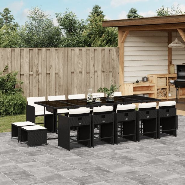 vidaXL 9-tlg. Garten-Essgruppe mit Kissen Schwarz Poly Rattan