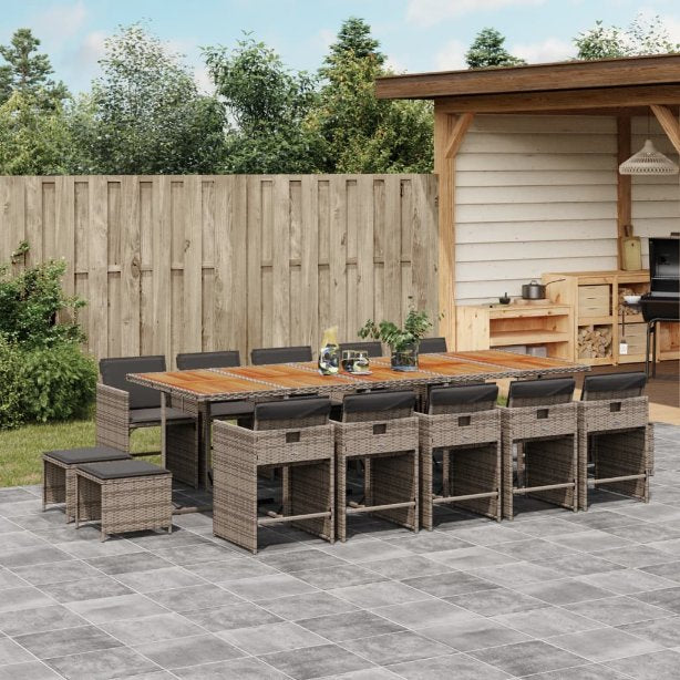 vidaXL 9-tlg. Garten-Essgruppe mit Kissen Schwarz Poly Rattan