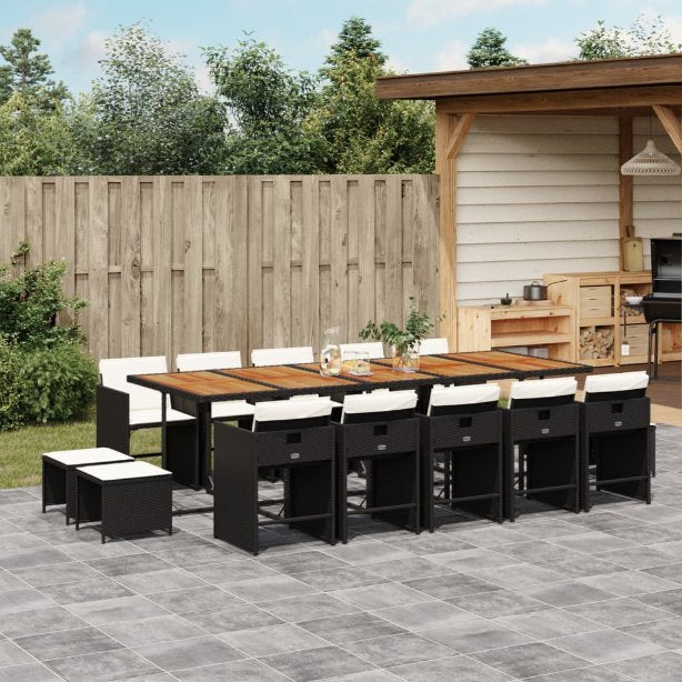 vidaXL 9-tlg. Garten-Essgruppe mit Kissen Schwarz Poly Rattan