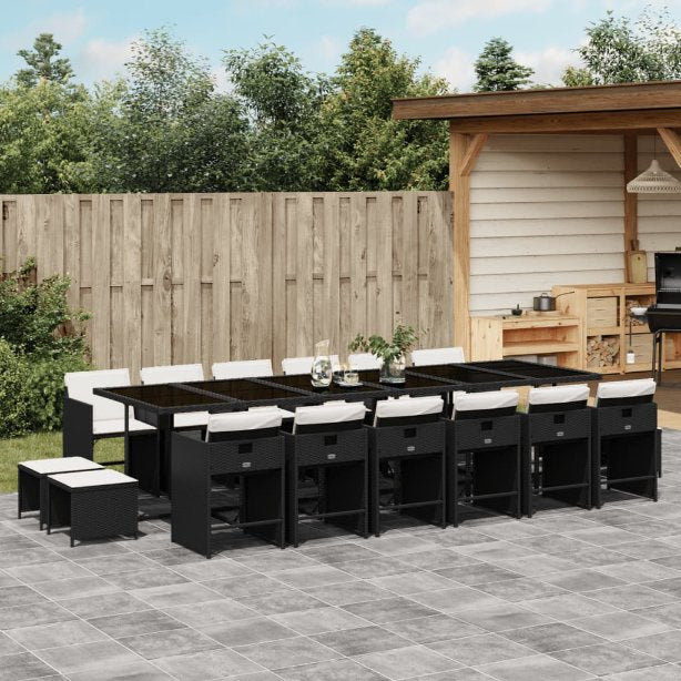 vidaXL 9-tlg. Garten-Essgruppe mit Kissen Schwarz Poly Rattan
