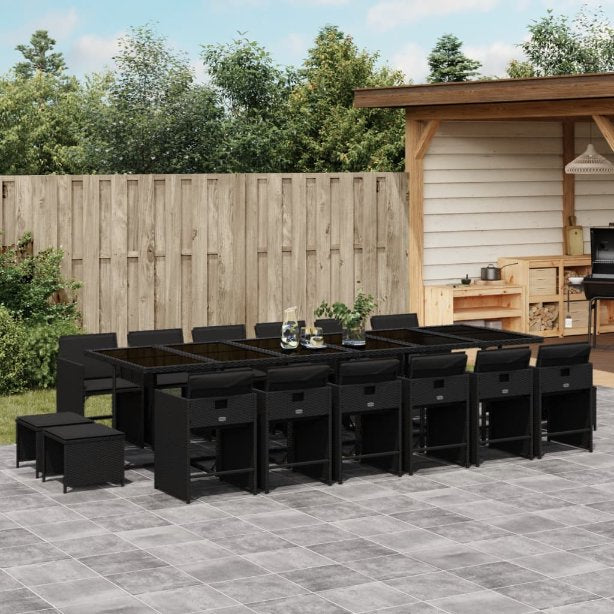 vidaXL 9-tlg. Garten-Essgruppe mit Kissen Schwarz Poly Rattan