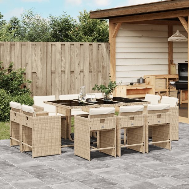 vidaXL 9-tlg. Garten-Essgruppe mit Kissen Schwarz Poly Rattan