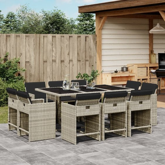 vidaXL 9-tlg. Garten-Essgruppe mit Kissen Schwarz Poly Rattan