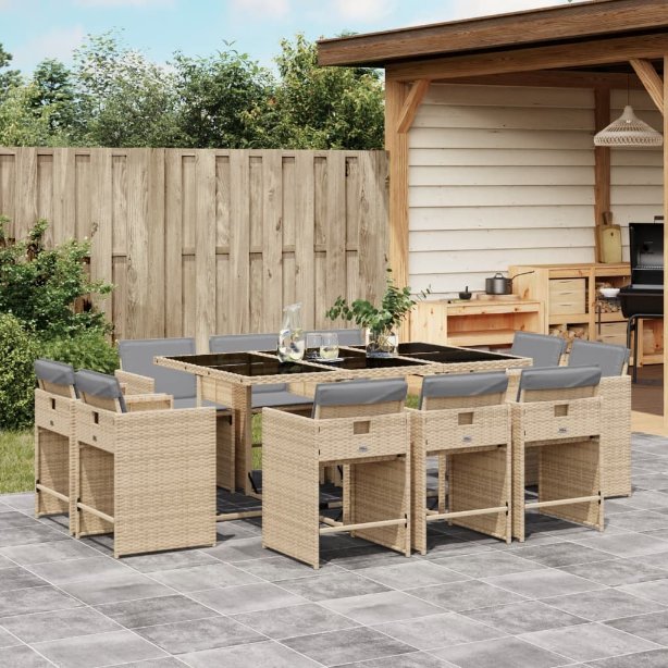 vidaXL 9-tlg. Garten-Essgruppe mit Kissen Schwarz Poly Rattan