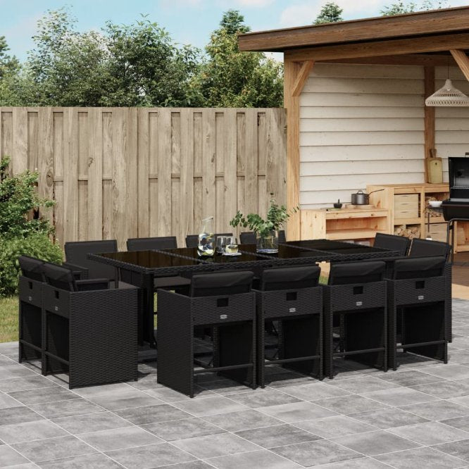 vidaXL 9-tlg. Garten-Essgruppe mit Kissen Schwarz Poly Rattan