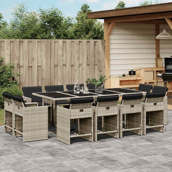 vidaXL 9-tlg. Garten-Essgruppe mit Kissen Schwarz Poly Rattan