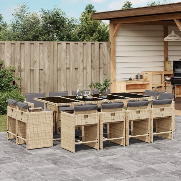 vidaXL 9-tlg. Garten-Essgruppe mit Kissen Schwarz Poly Rattan