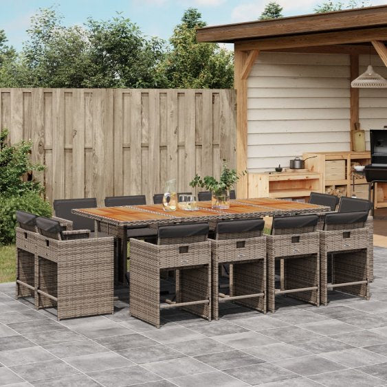 vidaXL 9-tlg. Garten-Essgruppe mit Kissen Schwarz Poly Rattan
