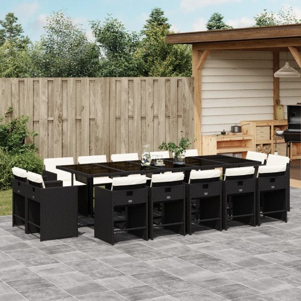 vidaXL 9-tlg. Garten-Essgruppe mit Kissen Schwarz Poly Rattan