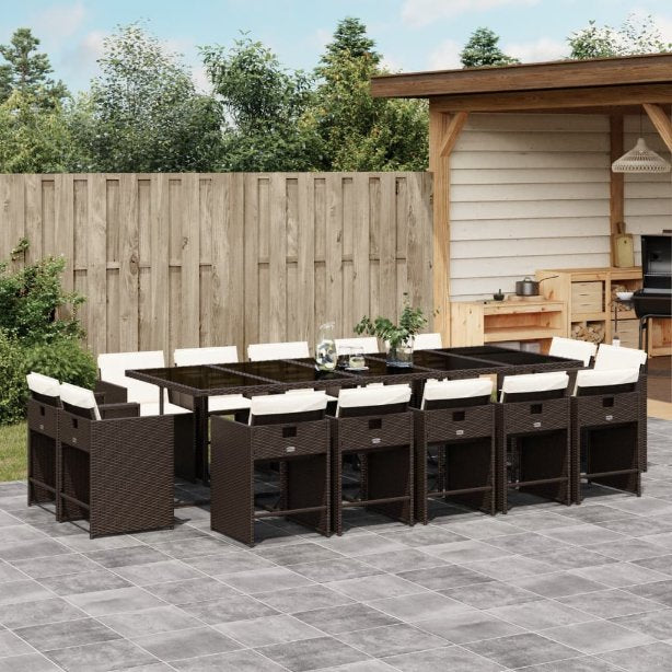 vidaXL 9-tlg. Garten-Essgruppe mit Kissen Schwarz Poly Rattan