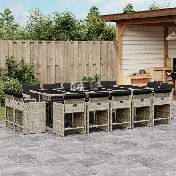 vidaXL 9-tlg. Garten-Essgruppe mit Kissen Schwarz Poly Rattan