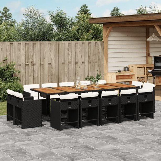 vidaXL 9-tlg. Garten-Essgruppe mit Kissen Schwarz Poly Rattan
