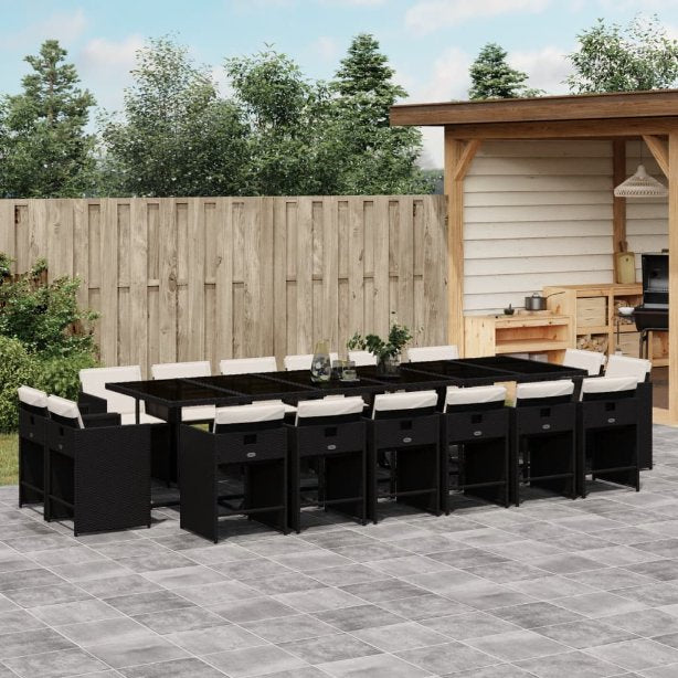 vidaXL 9-tlg. Garten-Essgruppe mit Kissen Schwarz Poly Rattan