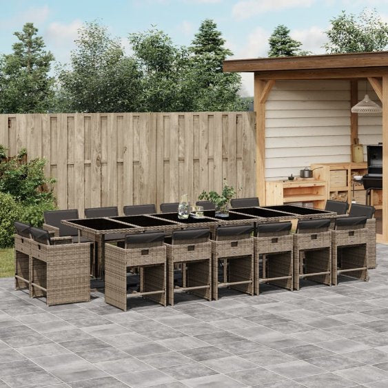 vidaXL 9-tlg. Garten-Essgruppe mit Kissen Schwarz Poly Rattan