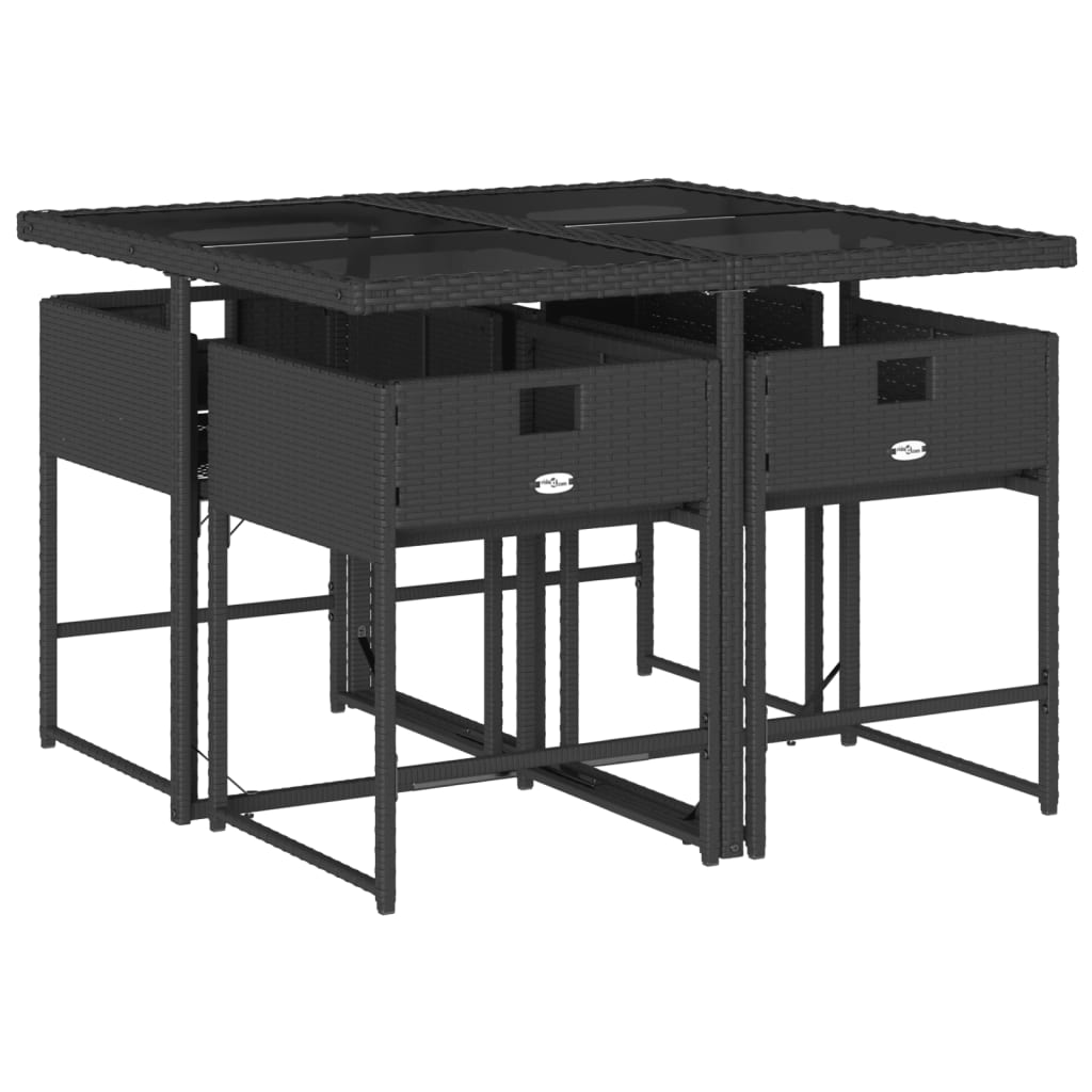 vidaXL 5-tlg. Garten-Essgruppe mit Kissen Schwarz Poly Rattan