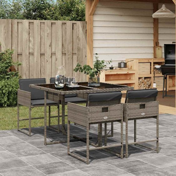 vidaXL 5-tlg. Garten-Essgruppe mit Kissen Schwarz Poly Rattan