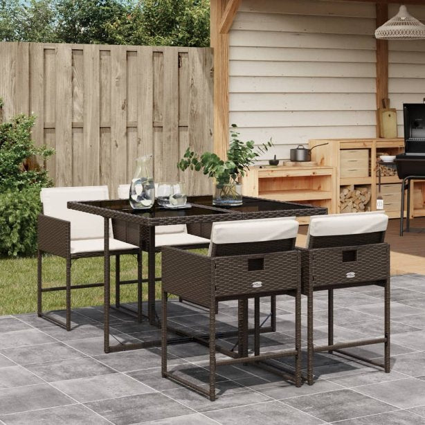 vidaXL 5-tlg. Garten-Essgruppe mit Kissen Schwarz Poly Rattan