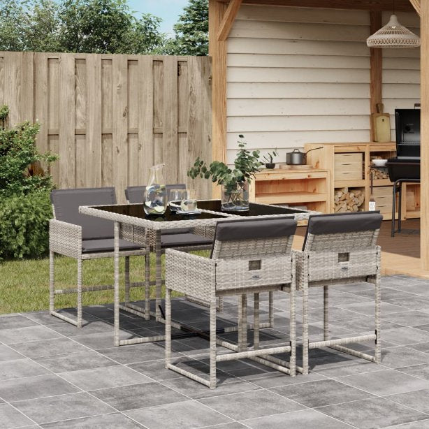 vidaXL 5-tlg. Garten-Essgruppe mit Kissen Schwarz Poly Rattan