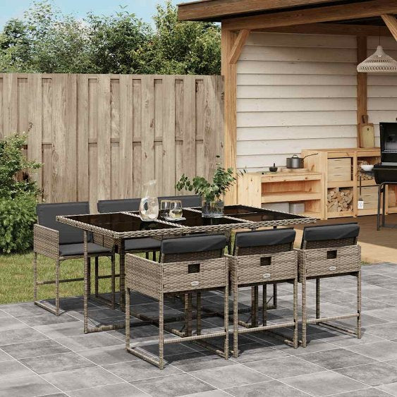 vidaXL 5-tlg. Garten-Essgruppe mit Kissen Schwarz Poly Rattan
