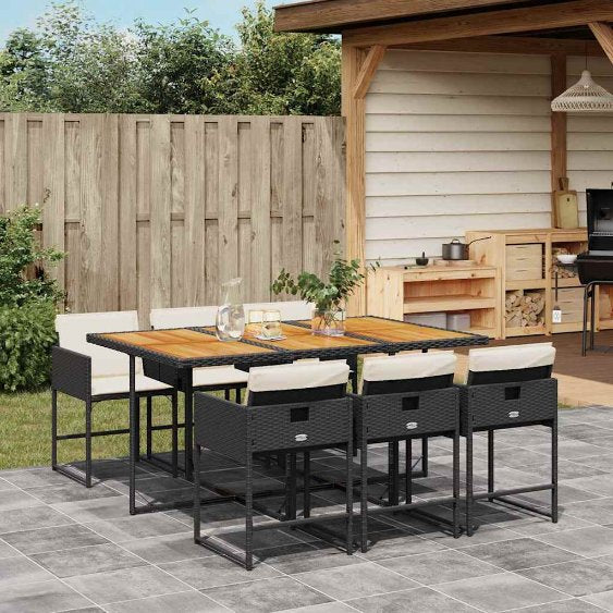 vidaXL 5-tlg. Garten-Essgruppe mit Kissen Schwarz Poly Rattan