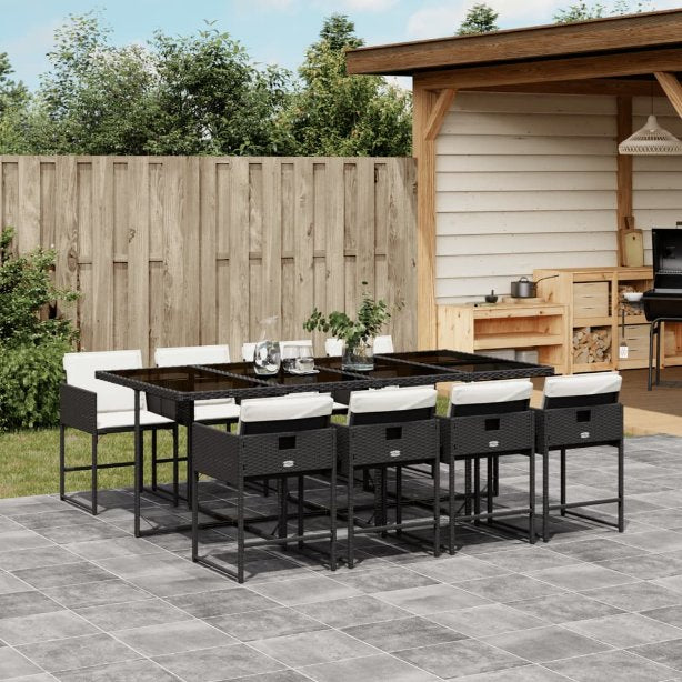 vidaXL 5-tlg. Garten-Essgruppe mit Kissen Schwarz Poly Rattan