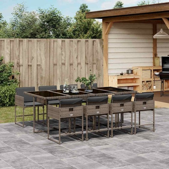vidaXL 5-tlg. Garten-Essgruppe mit Kissen Schwarz Poly Rattan
