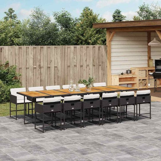 vidaXL 5-tlg. Garten-Essgruppe mit Kissen Schwarz Poly Rattan