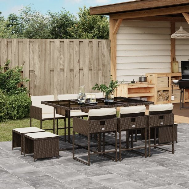 vidaXL 9-tlg. Garten-Essgruppe mit Kissen Schwarz Poly Rattan