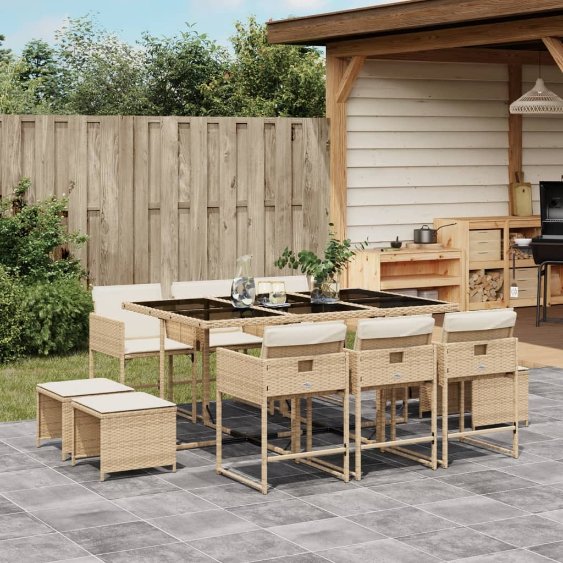 vidaXL 9-tlg. Garten-Essgruppe mit Kissen Schwarz Poly Rattan
