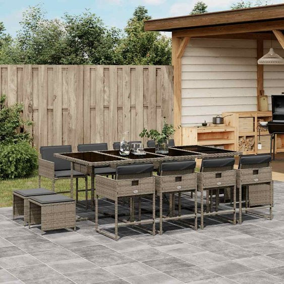 vidaXL 9-tlg. Garten-Essgruppe mit Kissen Schwarz Poly Rattan