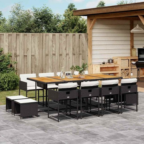 vidaXL 9-tlg. Garten-Essgruppe mit Kissen Schwarz Poly Rattan