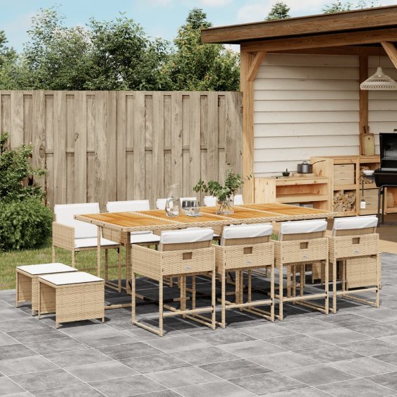 vidaXL 9-tlg. Garten-Essgruppe mit Kissen Schwarz Poly Rattan