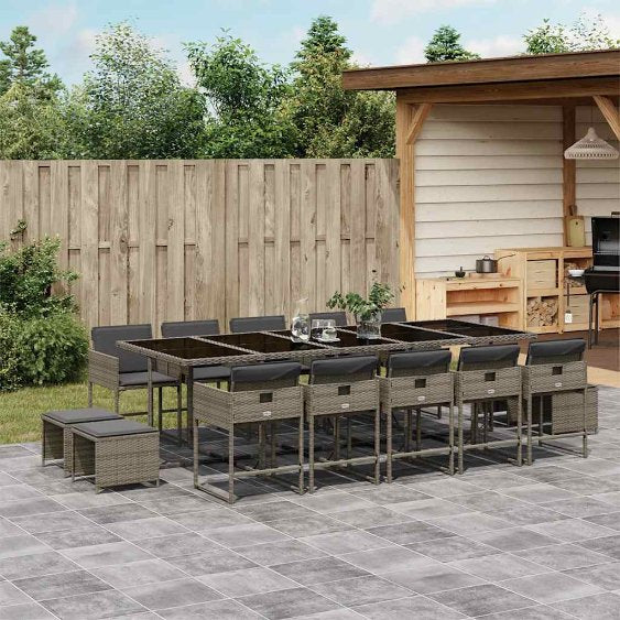 vidaXL 9-tlg. Garten-Essgruppe mit Kissen Schwarz Poly Rattan