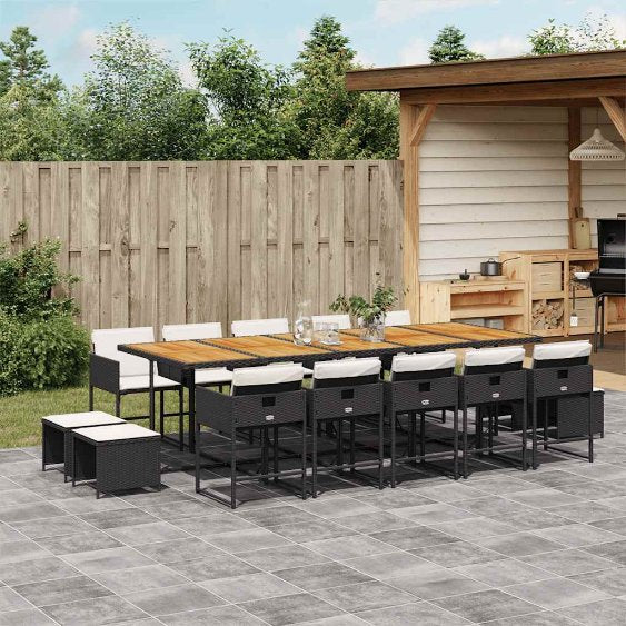 vidaXL 9-tlg. Garten-Essgruppe mit Kissen Schwarz Poly Rattan