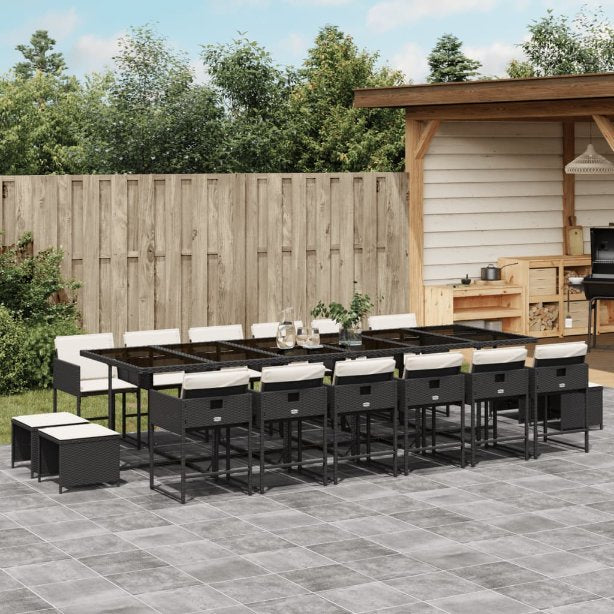 vidaXL 9-tlg. Garten-Essgruppe mit Kissen Schwarz Poly Rattan