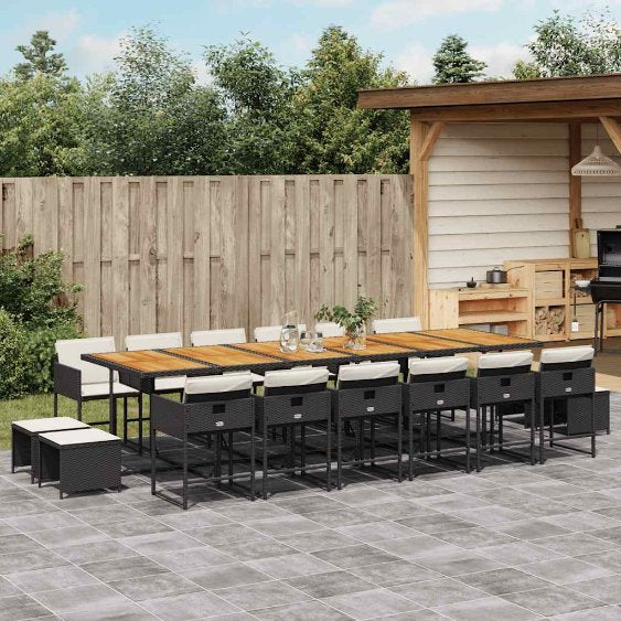 vidaXL 9-tlg. Garten-Essgruppe mit Kissen Schwarz Poly Rattan