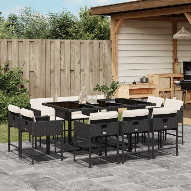 vidaXL 9-tlg. Garten-Essgruppe mit Kissen Schwarz Poly Rattan