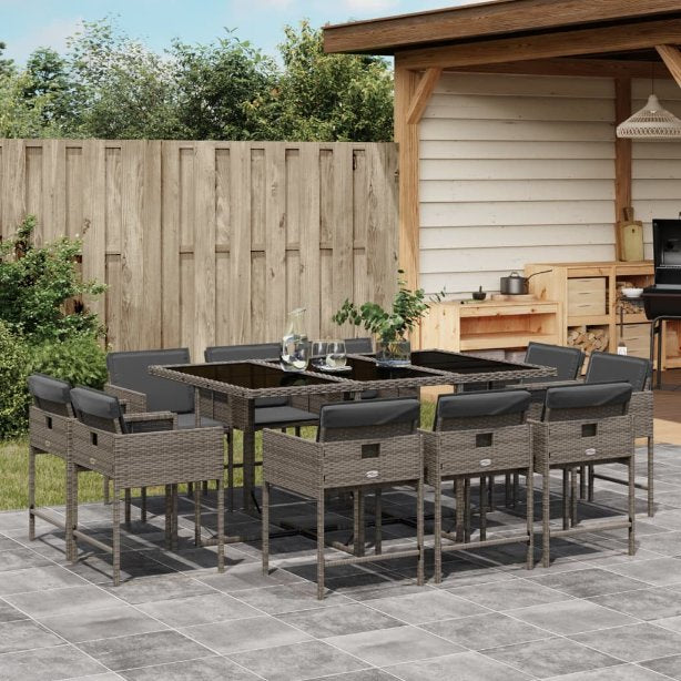 vidaXL 9-tlg. Garten-Essgruppe mit Kissen Schwarz Poly Rattan