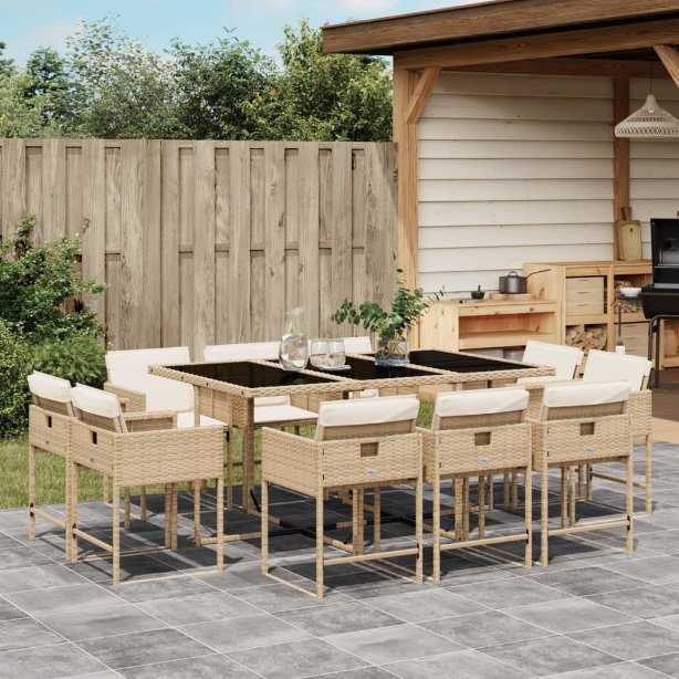 vidaXL 9-tlg. Garten-Essgruppe mit Kissen Schwarz Poly Rattan