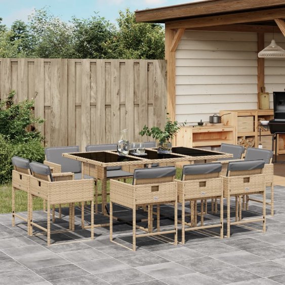 vidaXL 9-tlg. Garten-Essgruppe mit Kissen Schwarz Poly Rattan