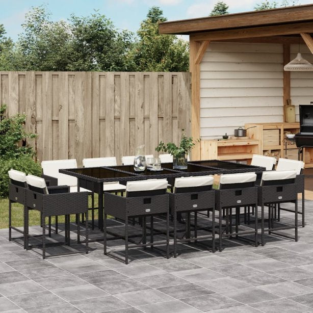 vidaXL 9-tlg. Garten-Essgruppe mit Kissen Schwarz Poly Rattan
