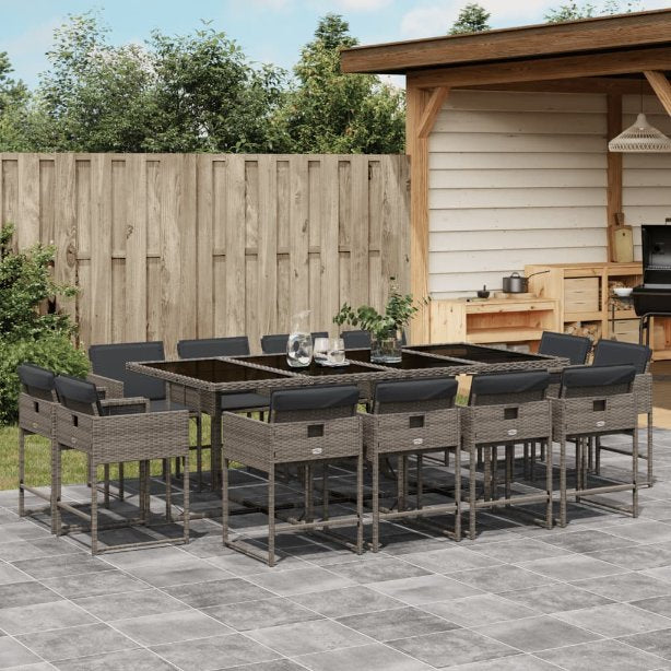 vidaXL 9-tlg. Garten-Essgruppe mit Kissen Schwarz Poly Rattan