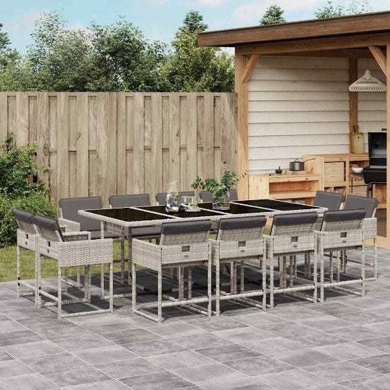 vidaXL 9-tlg. Garten-Essgruppe mit Kissen Schwarz Poly Rattan