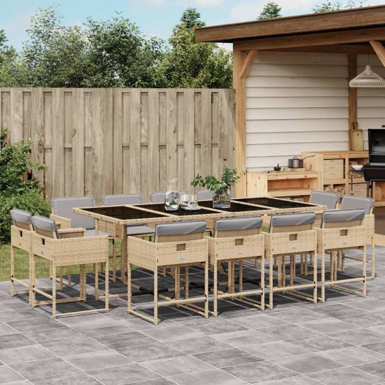 vidaXL 9-tlg. Garten-Essgruppe mit Kissen Schwarz Poly Rattan