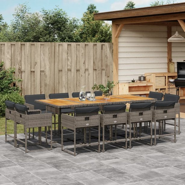 vidaXL 9-tlg. Garten-Essgruppe mit Kissen Schwarz Poly Rattan