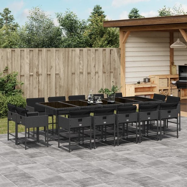 vidaXL 9-tlg. Garten-Essgruppe mit Kissen Schwarz Poly Rattan